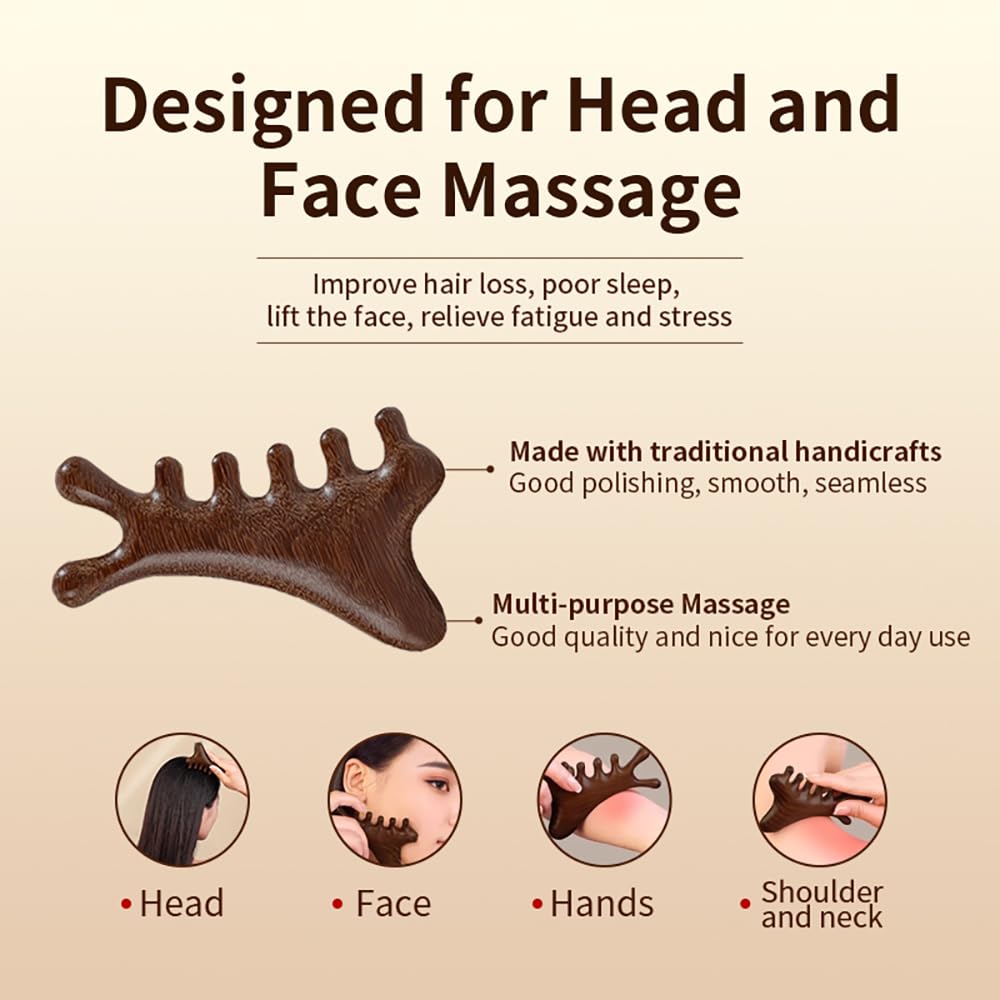 TAIHI Wooden Scalp Massager with Gift Box Wooden Comb Handmade Green Sandalwood Scalp Comb for Gua Sha Head Neck Face Care