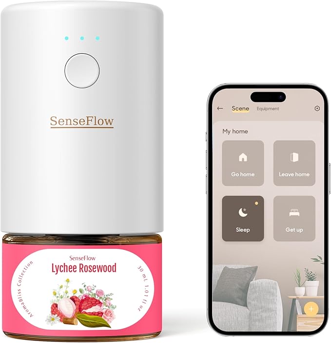 SF101S Smart Wi-Fi Waterless Plug-In Air Freshener, 100% Plant-Based Ultrasonic Diffuser, Adjustable 120-Day Scent Air Mist, Covers 100㎡ for Home, Hotel-Coastal Blossom