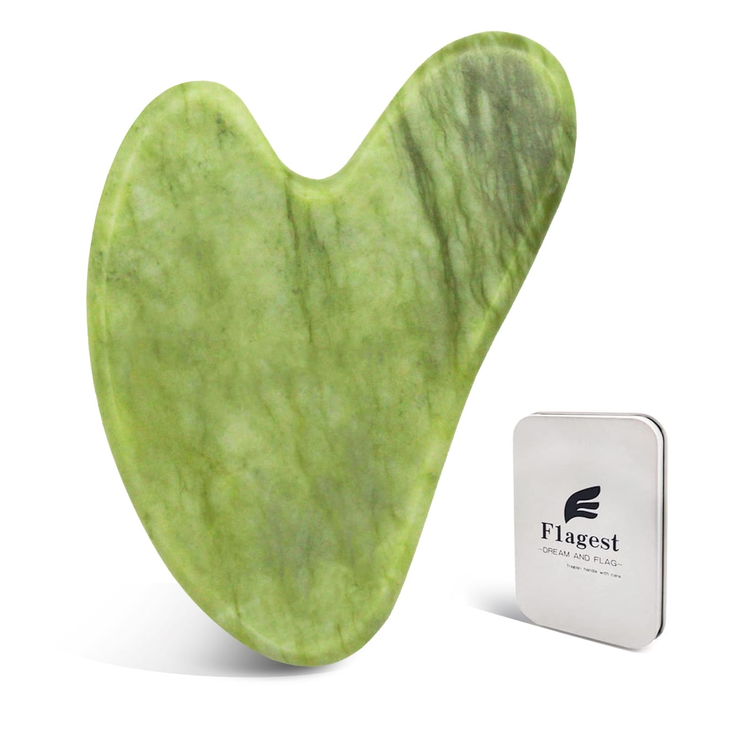 Flagest Gua Sha Facial Tools, Jade Stone Guasha Tool for Face Body, Facial Massage Tool for Jawline Sculpting and Puffiness Redu
