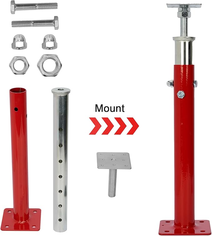 2 PCS Adjustable House Jacks Post for Leveling, 19"- 36"(1'7"-3') Floor Joist Support Jack for Basement and Crawl Space, 4400 lbs Max Load Capacity(Each), Galvanized Steel, Red
