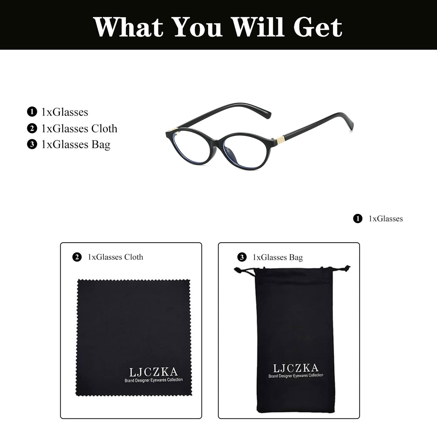 Ljczka Oval Blue Light Blocking Glasses For Women Men Vintage Small Oval Y2K Frame Cat Eye Computer Eyeglasses Clear Lens (Black