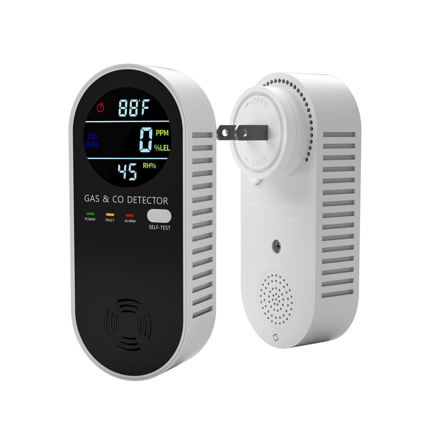 Plug in Natural Gas Detector ＆ Carbon Monoxide Detector 4 in1 CO Methane Combustible Combination Gas Detector Plug and Play for RV Home Travel