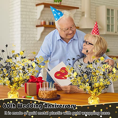 3 Pcs Happy 60th Birthday Table Decorations 60th Birthday Centerpieces for Table Metallic Gold Gleam 60th Wedding Annivers...