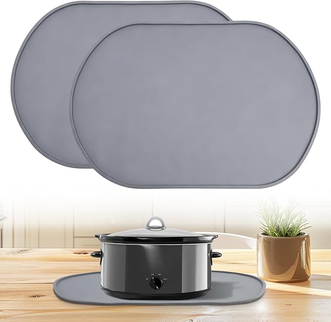 Heat Resistant Mat for Crockpot Slow Cooker - Thickened Silicone Baking Mats, Oval Non Slip Waterproof Heat Resistant Pad, Universal Fit for Most Slow Cookers, Easy to Store
