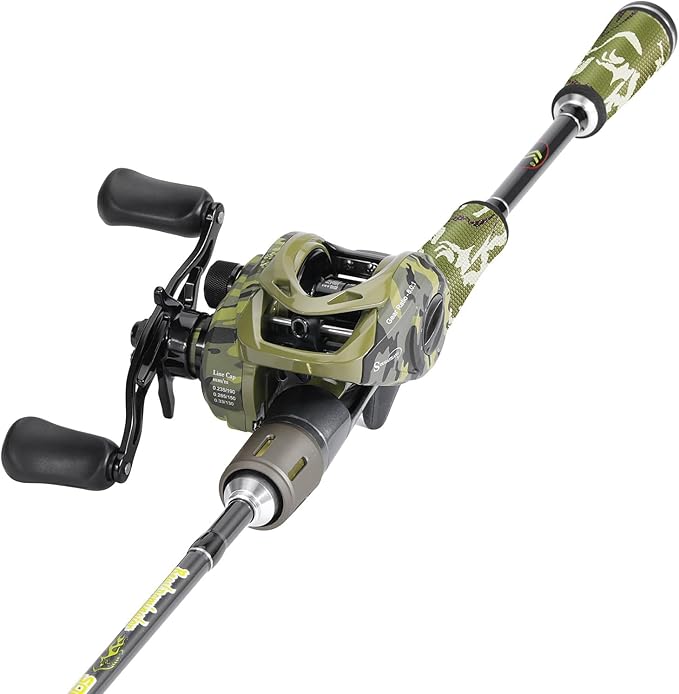 Sougayilang Baitcaster Combo, 30Ton+24Ton Graphite 2-Piece Blanks Casting Fishing Rod,SuperPolymer Handle,“S” Style Hook K...