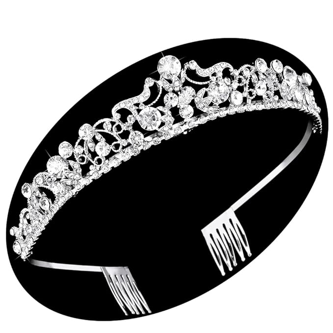 TOBATOBA Silver Wedding Tiara and Crown for Bride, Princess Rhinestone Bridal Headpiece, Quinceanera Birthday Pageant Hall...