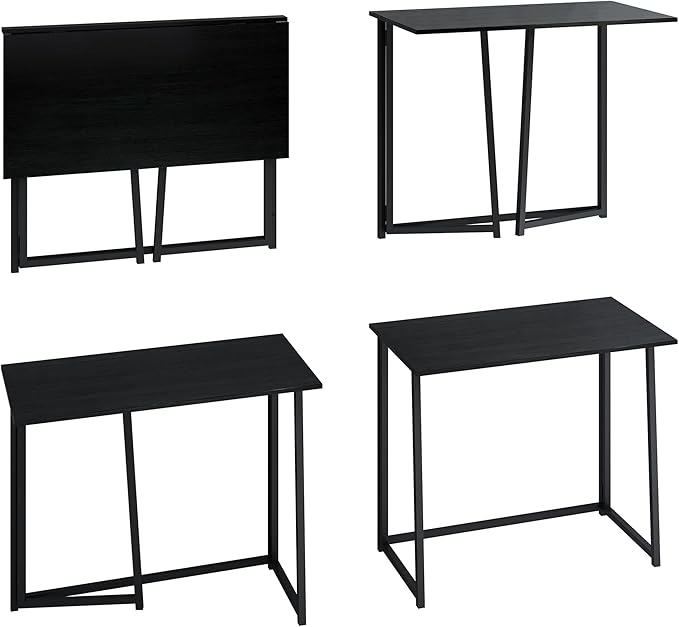 4NM 31.5" Small Folding Desk, Foldable Computer Home Office Desk, Study Writing Table for Small Space Saving Bedroom, Easy Assembly - All Black