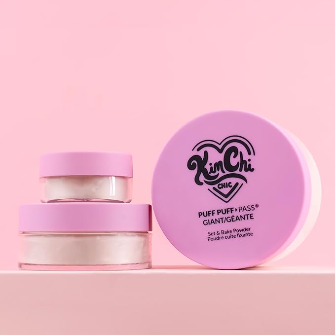 KimChiChic Beauty Giant Puff Puff Pass Set & Bake Powder - Loose Setting Powder with Rice Powder & Vitamin E, Finely Milled for All Day Wear, Translucent 80g