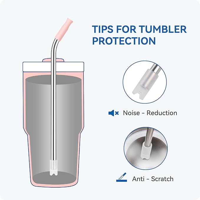 Reusable Metal Straws with Silicone Tip for Stanley 20oz,Stainless Steel Drinking Straws for 20oz Tumbler,3 Bent Tubes & 6 Tips& 1 Cleanr Brush(Iris