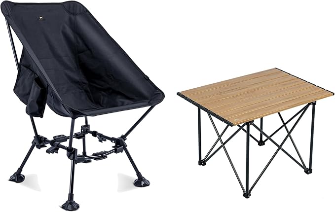 iClimb 1 Ultralight Folding Table and 1 Two-Heights Light Compact Anti-Sinking Chair Bundle, Ultralight Compact for Adults...