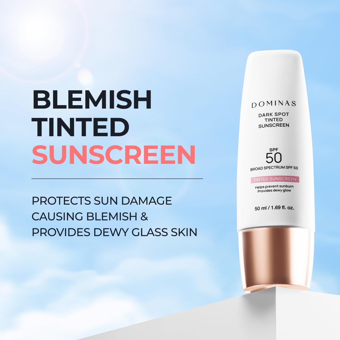 SPF 50 DOMINAS Tinted Sunscreen Moisturizer (1.7fl oz) - Tone Correction, Korean Skin Care, Broad-Spectrum UV Defense Sunblock,