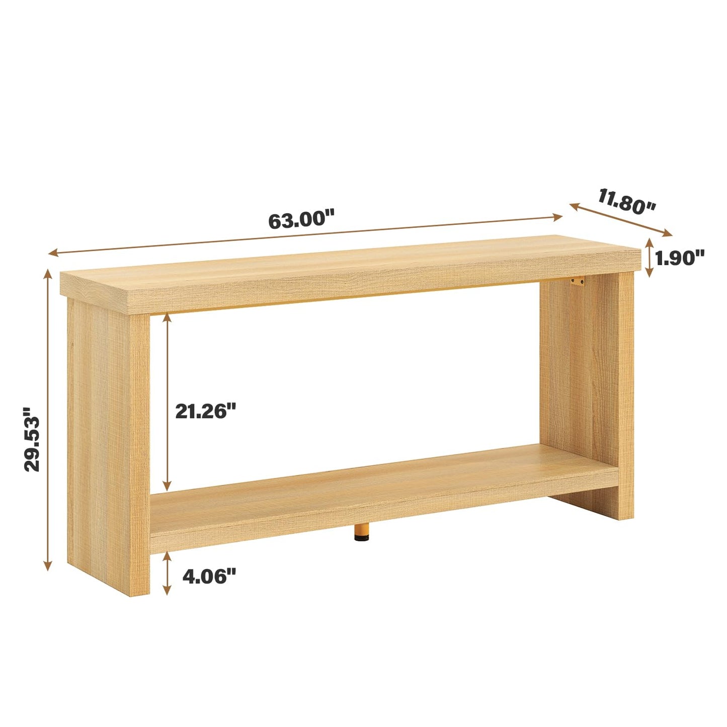knoworld 63 Inches Narrow Console Table, 2-Tier Long Sofa Tables Behind Couch Table, Farmhouse Foyer Tables for Entryway, Hallway, Living Room, Oak Natural