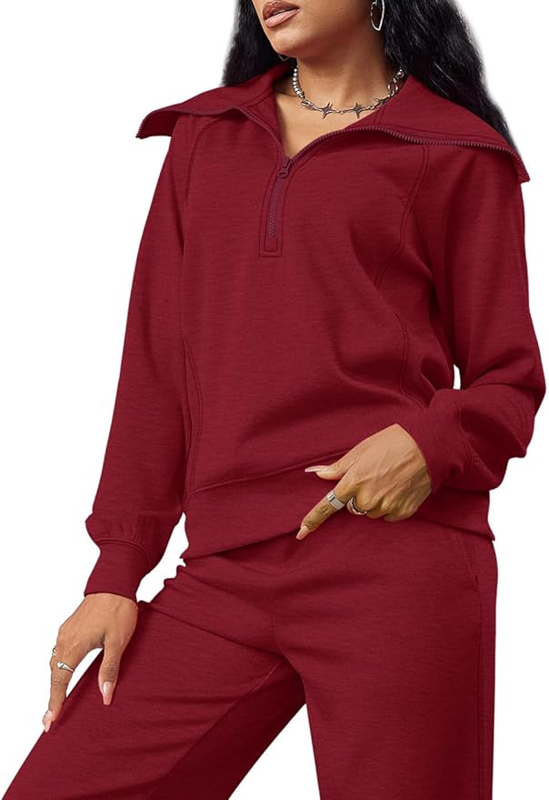 XIEERDUO Lounge Sets For Women 2025 Half Zip Sweatshirt And Wide Leg Sweatpant 2 Piece Outfits Sweatsuit Tracksuit