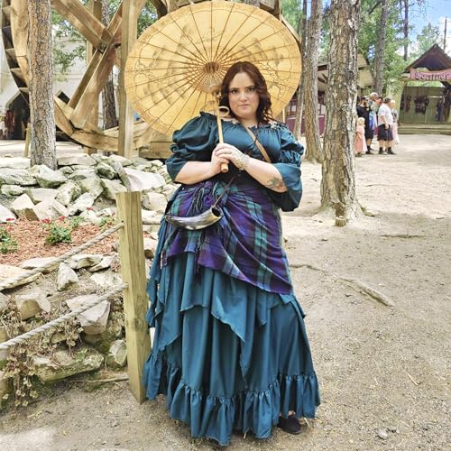 Renaissance Dress Women Gothic Witch Dress Medieval Ruffle Victorian High Low Dress Costume Set with Corset Belt