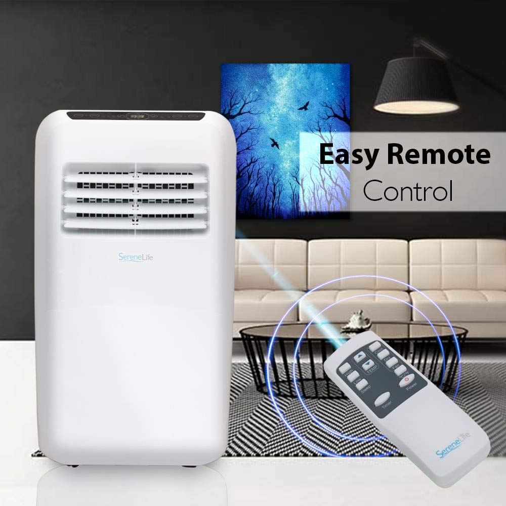 SereneLife Portable Air Conditioner, Dehumidifier & Fan | 3-in-1 8,000 BTU AC With Temperature Ranges 64°F–90°F & Cools 350 SQ FT | Includes 3 Fan Speeds, Remote Control, & Window Exhaust Kit | White