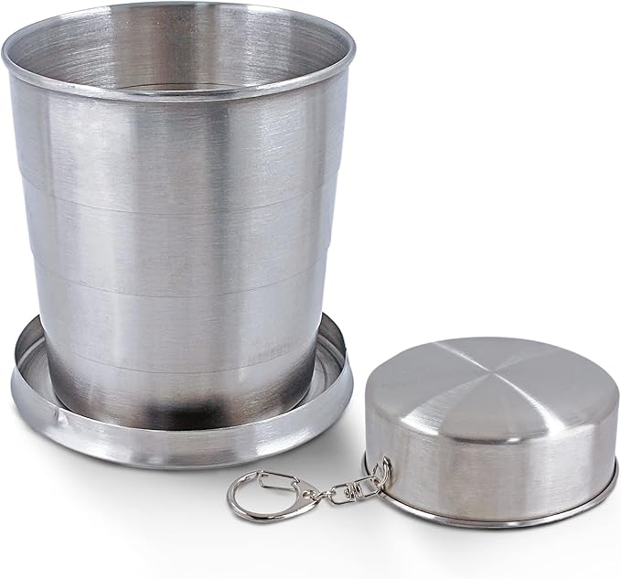 Litoexpe 8.45oz Collapsible Travel Cup With Keychain, Stainless Steel Folding Camping Cup Portable Drinking Mug For Hikin...