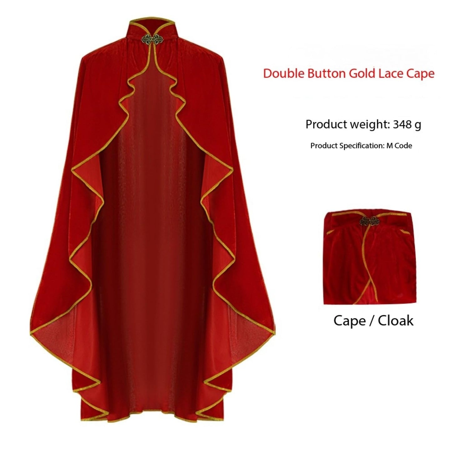 BALINGNIANDAI Women Medieval Cloak Gold Velvet Phnom Penh Shawl Elegant Suede-Lined Cape Red