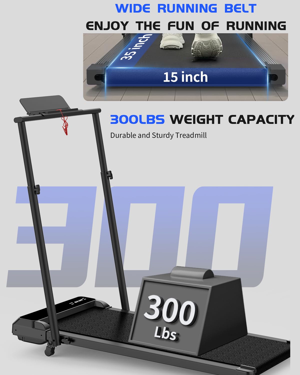 Ueadcm Walking Pad with Adjustable Handle Bar, Walking Pad Under Desk Treadmill with Remote Control and LED Display, 3 in 1 Foldable Treadmill for Home and Office, 2.5 HP Walking Pad with Incline
