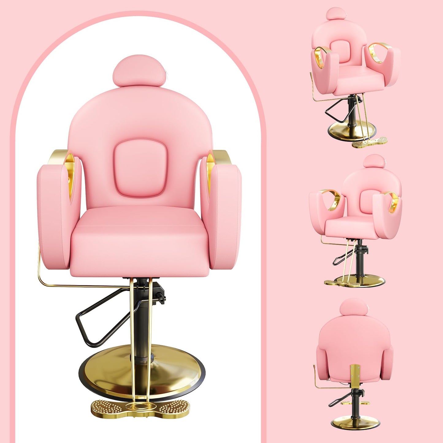 IDEALHOUSE Reclining Hair Salon Chair, 360°Swivel Barber Chair with Heavy Duty Hydraulic Pump Height Adjustable for Hair Stylist Barbershop Home Spa Shampoo, Pink