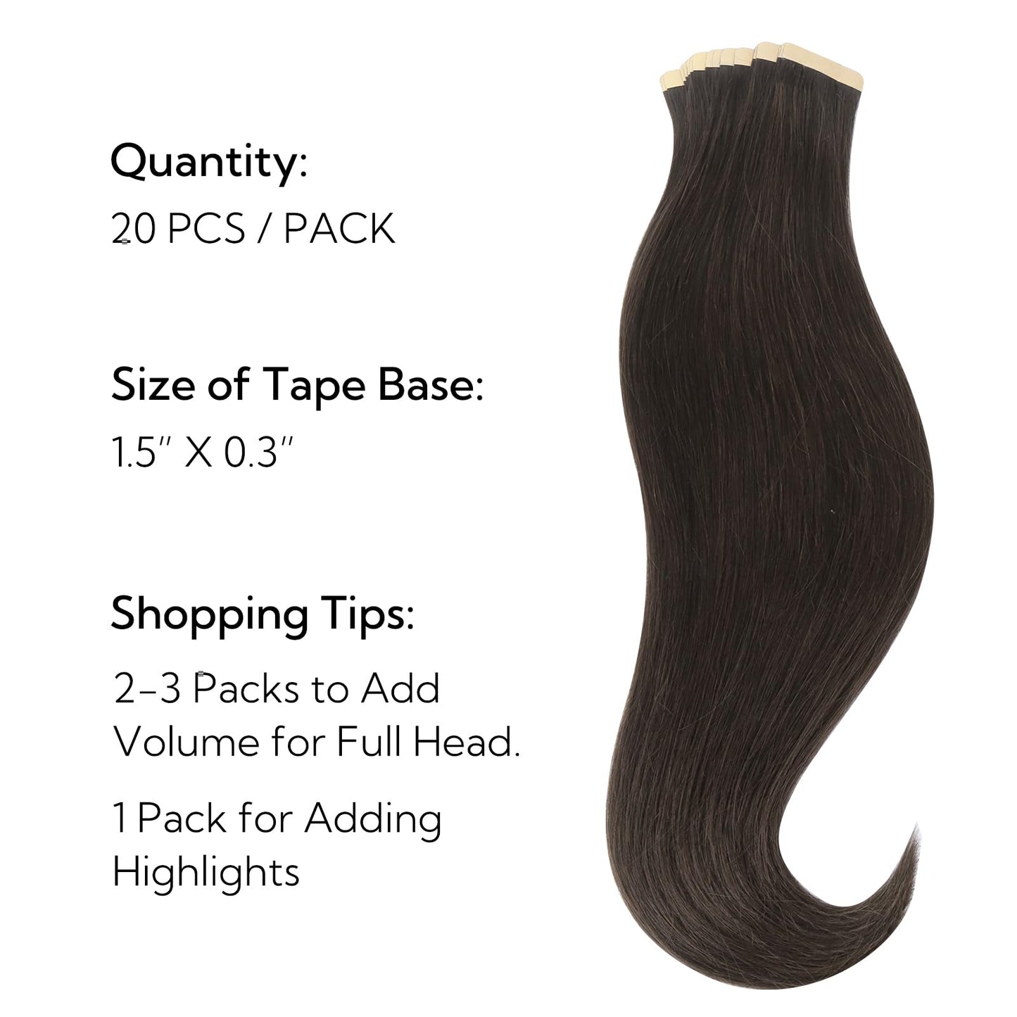 HOTBANANA Tape in Hair Extensions, 18 Inch 20pcs 50g Dark Brown Tape in Real Remy Human Hair Extensions Straight