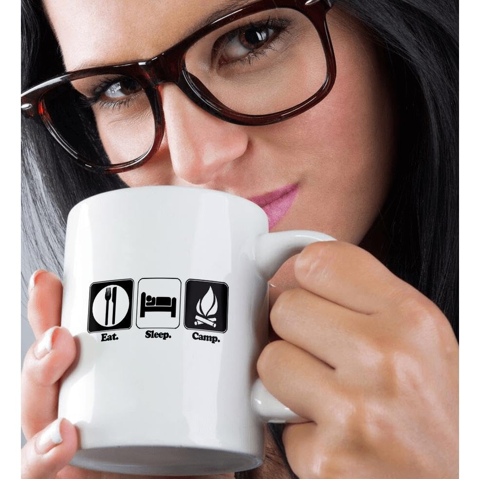 3dRose Funny Hobby Lifestyle Design Eat Sleep Camp 11oz Mug