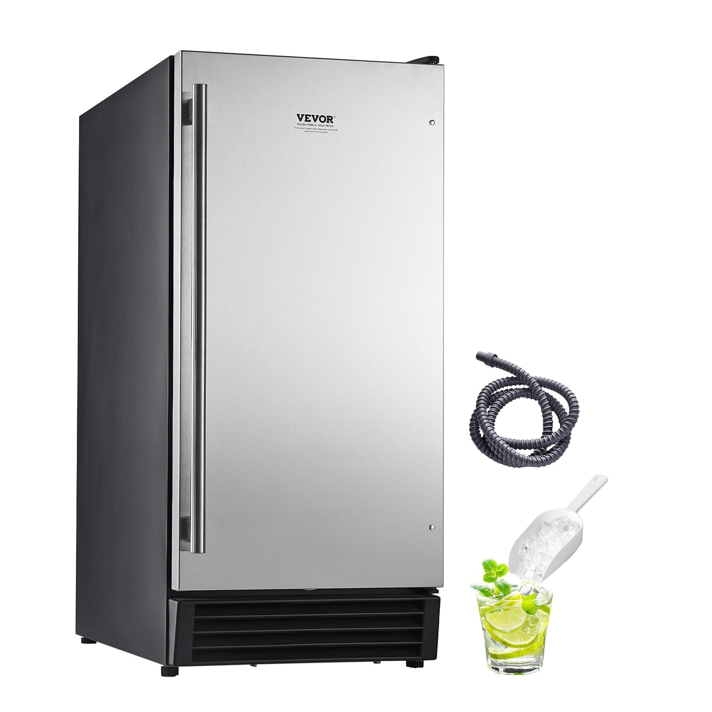 VEVOR Undercounter Built-in Ice Maker, 50 Lbs/Day Under Counter Ice Maker Machine with Drain Pump, Reversible Door, Stainless Steel Freestanding Ice Maker for Commercial Home Kitchen