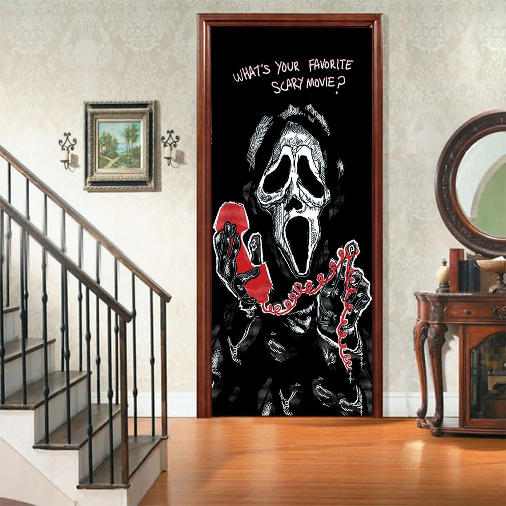 Scary Movie Character Door Cover - 6.6 x 3 ft, Perfect for Halloween Parties & Horror Birthdays