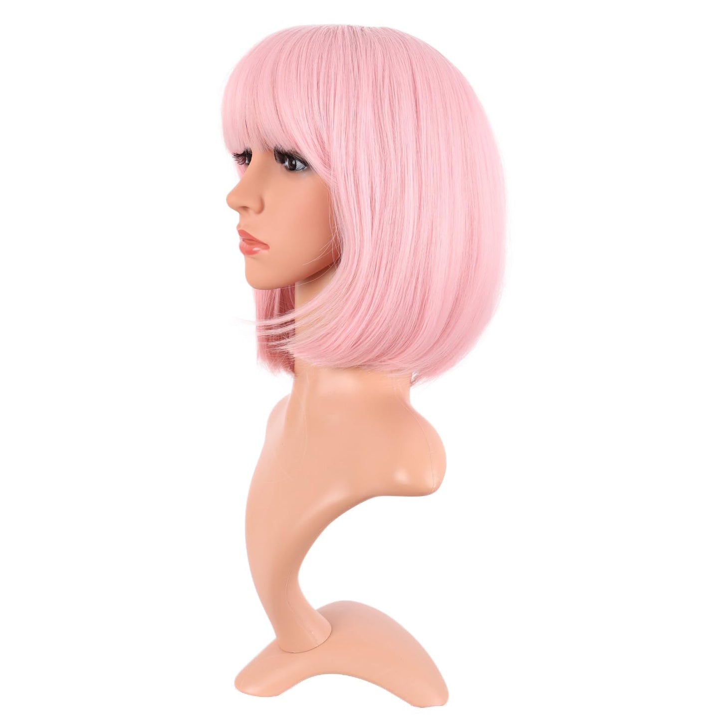 MapofBeauty 12 Inch /30 cm Fashion Lady Short Straight Synthetic Flat Bangs Bob Wig (Pink Pale)