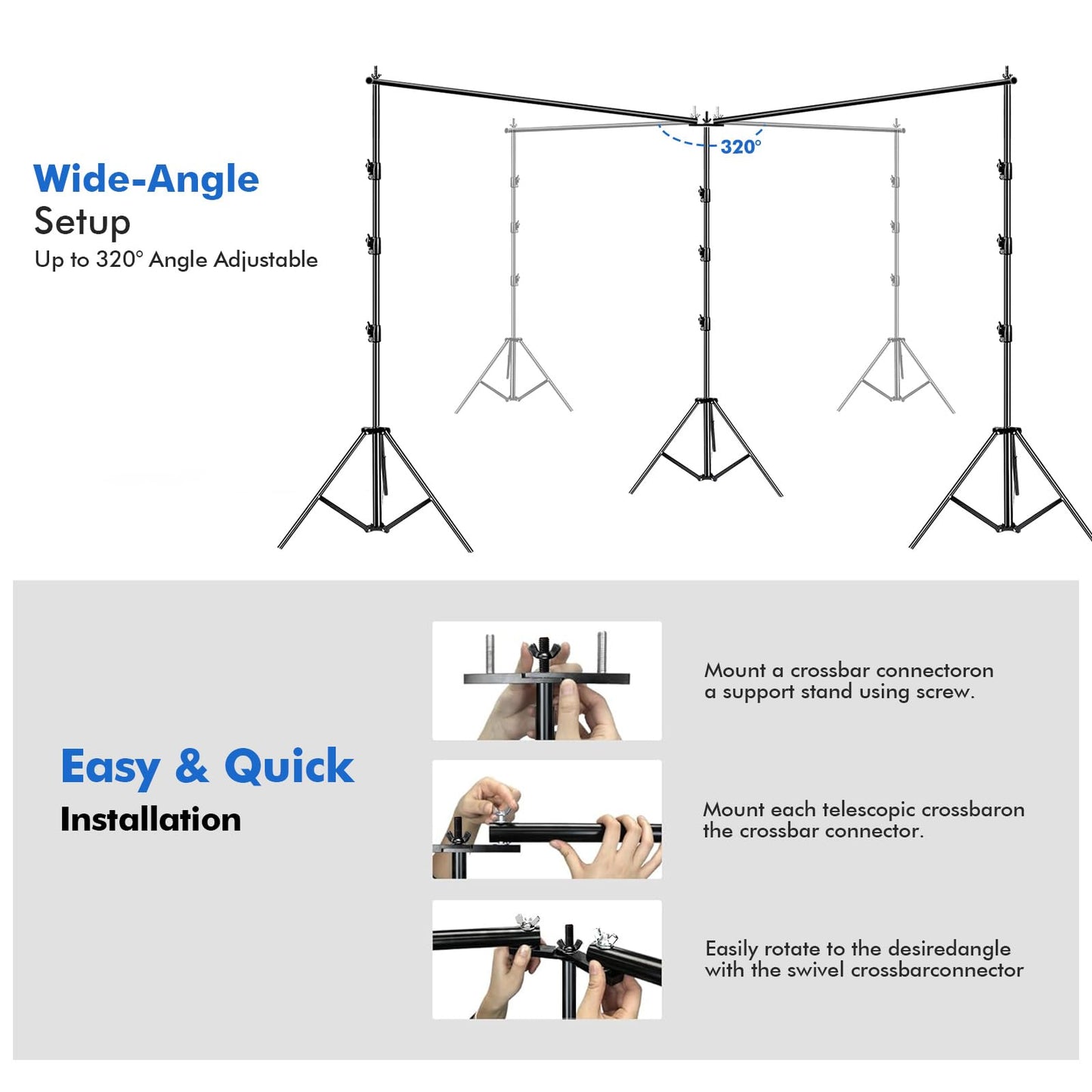 HYJ-INC Photo Video Studio 20ft (Wide) x 10ft (Tall) Heavy Duty Adjustable Width & Length Photography Backdrop Stand Background Support System Kit with Spring Clamps, Sandbags, Carry Bag