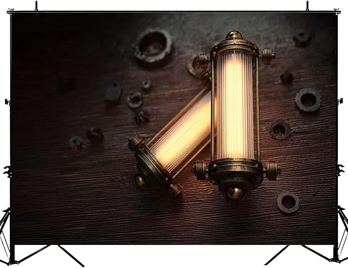 Photography Backdrop Photography Background Glowing Lamps Wooden Table for Photoshoot Portrait Photo Studio Video Prop Bir...