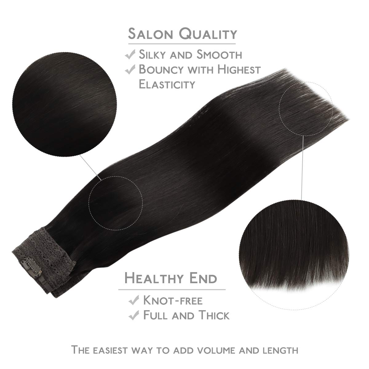 WENNALIFE Wire Hair Extensions (Increase 50% Lifespan) Real Human Hair 22 inch 120g Natural Black Remy Hair Extensions Invisible
