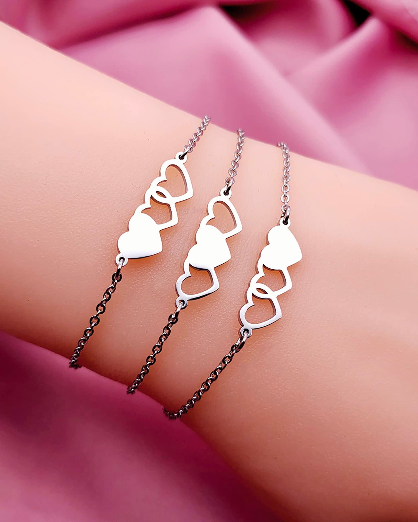 HOFOYA 3 Sister Bracelets Best Friends Bracelets for 3 Set of 3 Link Triple Heart Bracelets 3 BFF 3 Bestie Friendship Gifts Chri