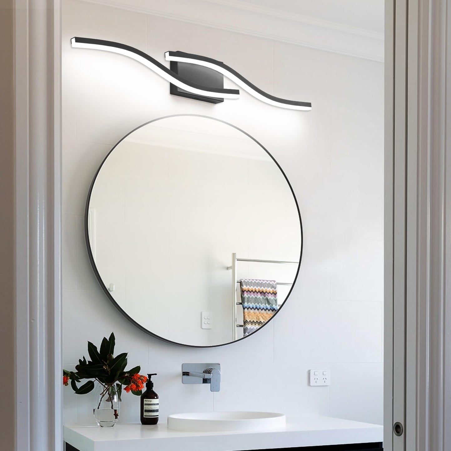 PRESDE 32inch LED Vanity Light Modern Bathroom Light Fixtures Over Mirror Matte Black Bath Wall Lighting Bar Dimmable 3 Colors Changeable