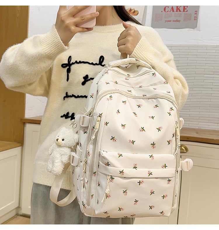 MININAI Cute Floral Printed Backpack for Women Preppy Kawaii Aesthetic Laptop Bookbag Coquette Work Travel College Daypack...