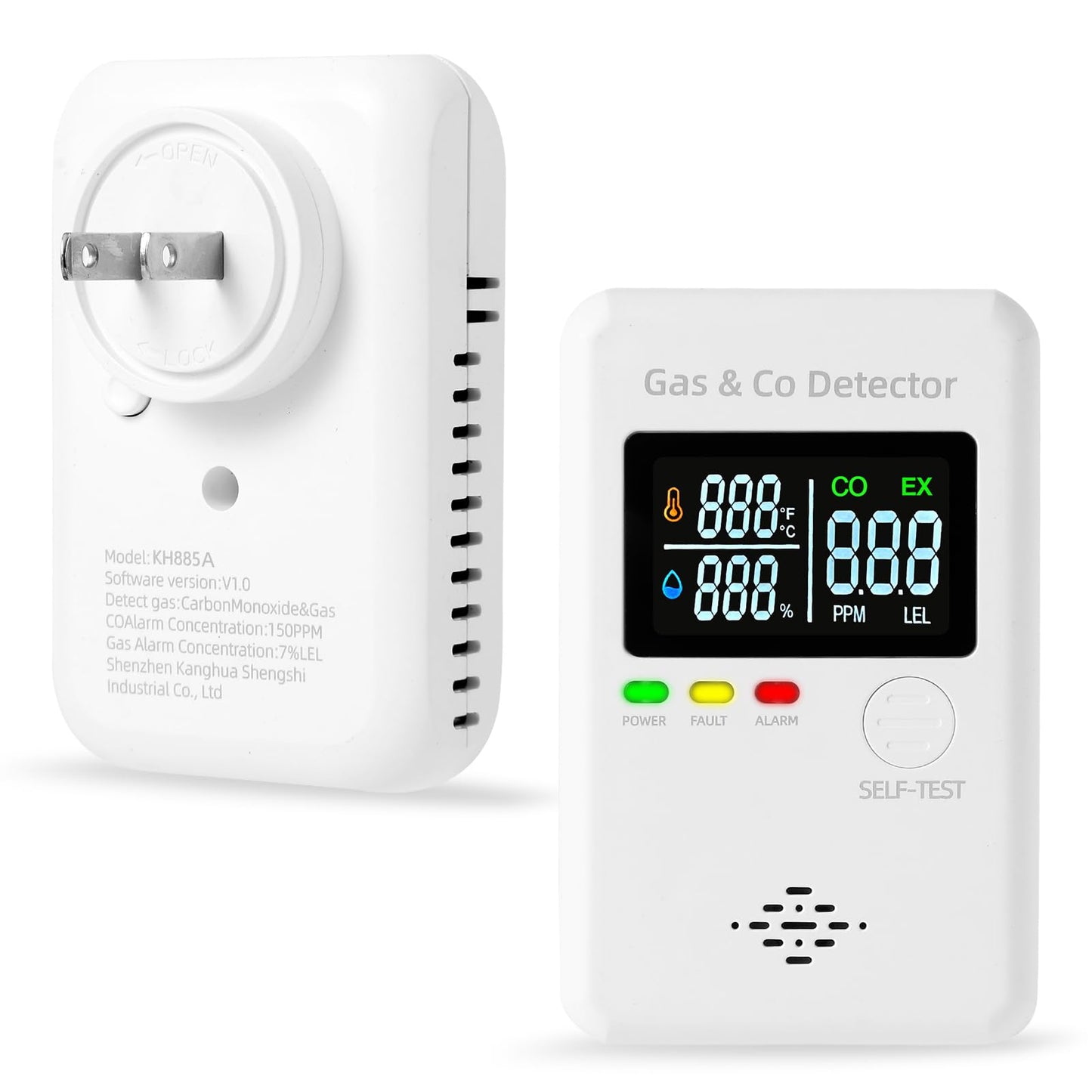 Plug in Natural Gas & Carbon Monoxide Detectors,4-in-1 Real-time Display & Monitor,Low-Concentration Detect, Combination Gas,Propane Detector & CO Alarm for Home,Camping,RV, Apartment