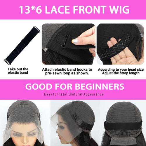 Jinhongze Kinky Straight Wig 13x6 Lace Front Wigs Human Hair 20 Inch Yaki Straight Human Hair Wig 200% Density Lace Front Human Hair Wigs for Black Women