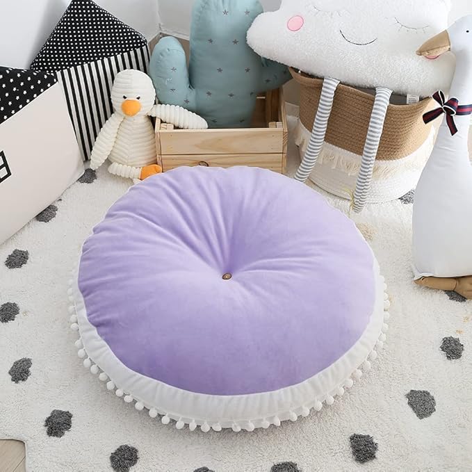 Kishome Large Floor Pillow Kids Round Floor Cushion Seating, 35 inches Big Circle Pillow, Round Floor Pillows Seating for Children, Oversized Mat for Reading Nook Teepee Playroom Nursery, Purple