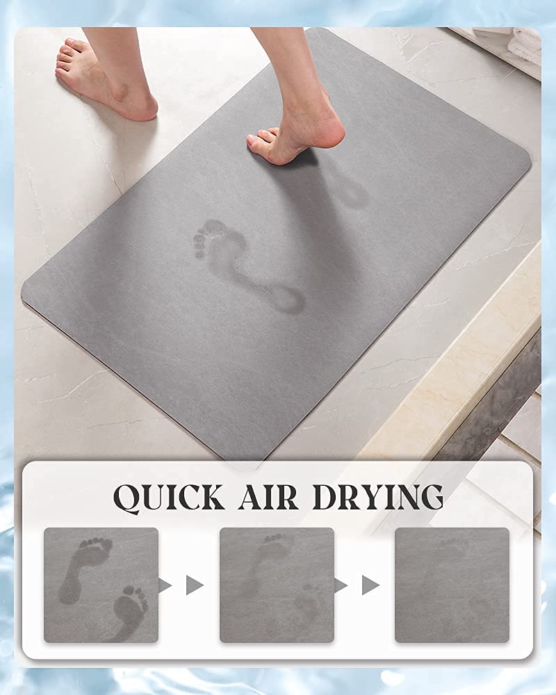 MontVoo -Bath Mat-Rubber Backing Non SlipThin Bathroom Rugs Fit Under Door- Quick Dry Absorbent Faux Suede Surface Grey Bathroom Floor Mats-Shower Rug for in Front of Bathtub Shower Gray 16x24