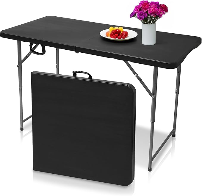 Plainsity 4ft Table, Adjustable Height Table with Foldable, Easy to Carry, for Family Gatherings, Outdoor Gatherings, Indoor