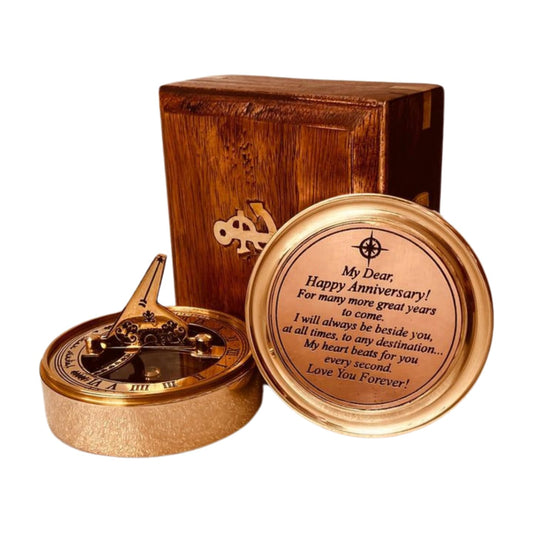 Anniversary Sundial Gift for Him or Her Sundial Clock Compass - Unique Gift for Husband or Wife, Men 1st Wedding Anniversary 50th 40th 25th 20th Year Celebration (Anniversary Sundial Wood Box)