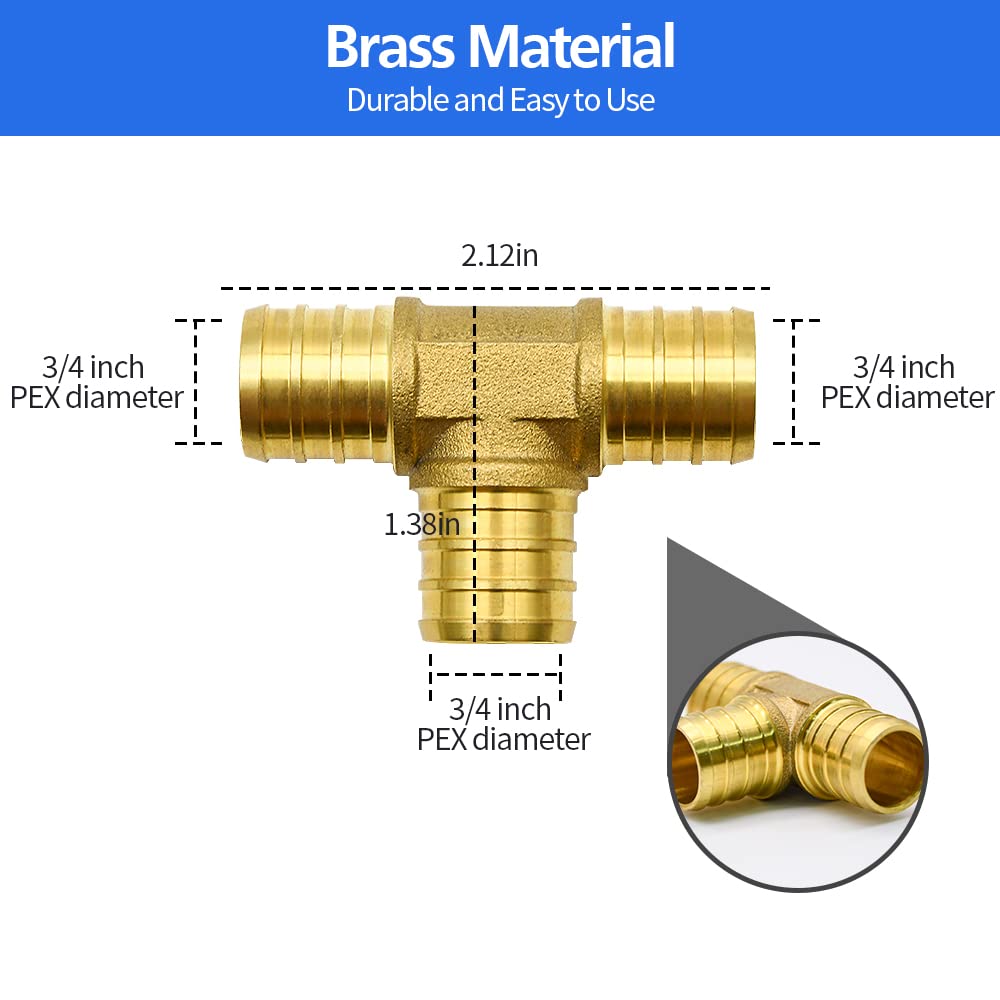 15pcs 3/4" PEX Fittings, Elbow TEE Straight Couplings Set, PEX Brass Crimp Fitting Combo with Tees, Elbows, Straights