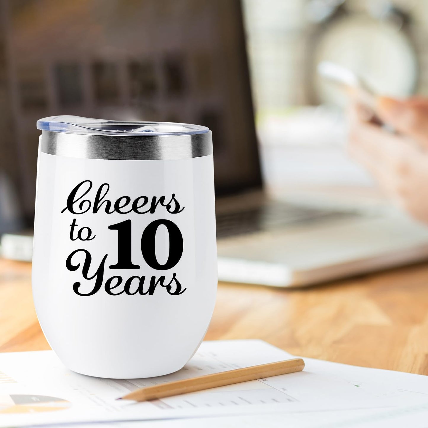 joytumbler 10th Anniversary Wedding Gifts for Couple Wife Husband Gifts for Tin Wedding Ten Years Anniversary Decorations 10 Years Marriage Gifts for Couple 2 Pack Wine Tumbler 12 OZ