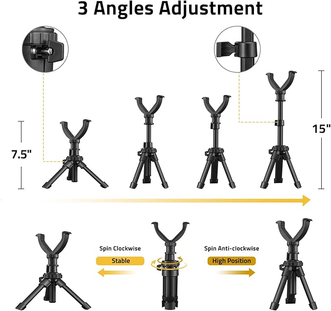 CVLIFE Shooting Rest Tripod - Adjustable Height, 360 Degree Rotation, V Yoke Stand - Portable Rifle Rest for Target Shooting, Hunting and Outdoor Activities