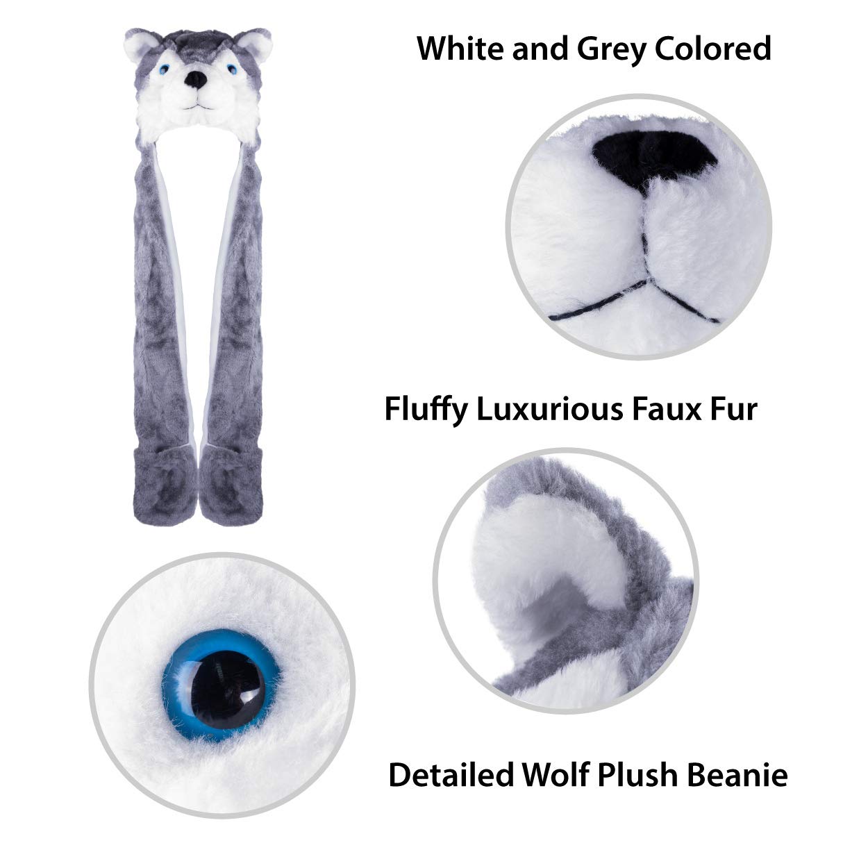 Super Z Outlet Cute Plush Animal Hat Winter Warm Winter Fashion Clothing Accessories (Husky/Wolf-Long)