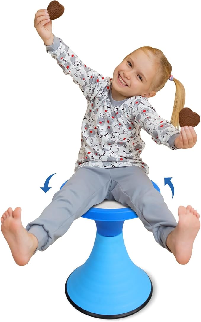 AOBOTE Kids Wobble Stool, 360° Rotatable Children Swivel Chair with Color Block Design, 100KG Load Bearing, for Home and Classroom Learning, Ages 6+ (Blue)
