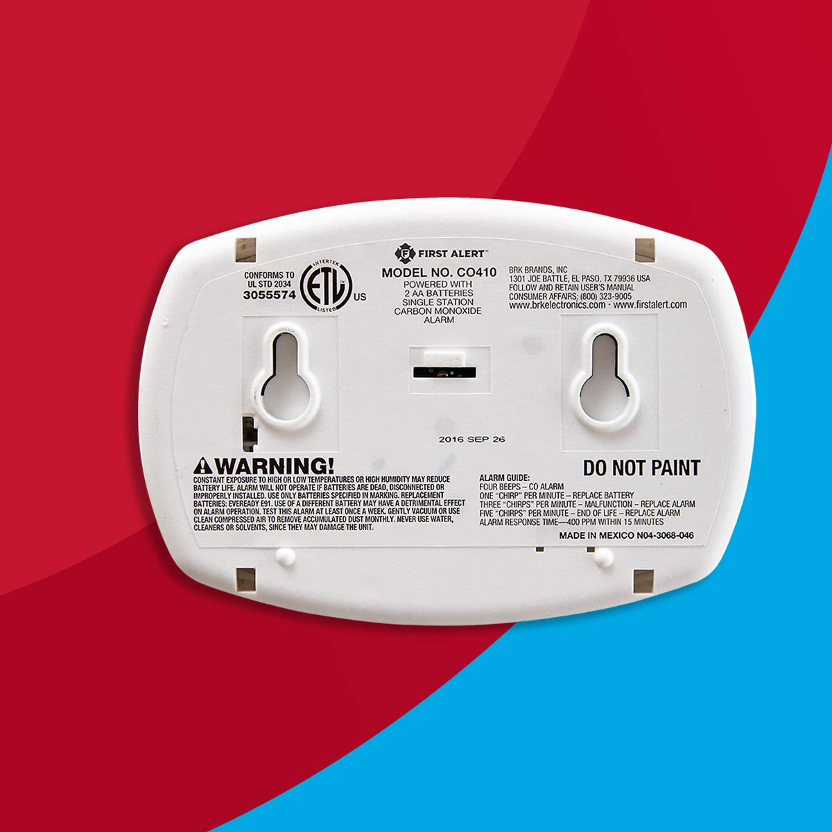First Alert Carbon Monoxide Detector Alarm|No Outlet Required with Digital Display and Peak Memory, Battery Operated, CO410 , White