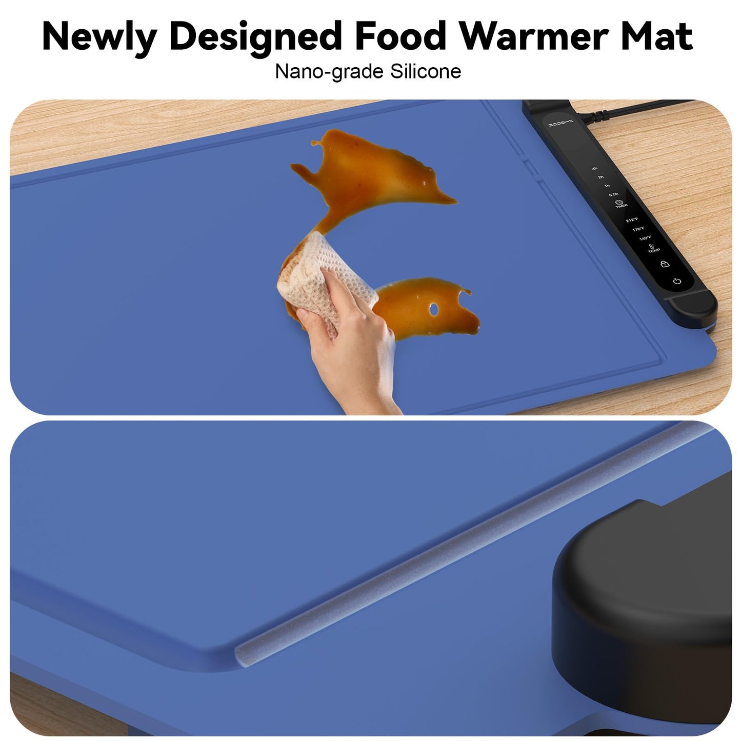 Warming Mat for Food Extra Large: 36"X16" Adjustable Silicone Food Warming Mat Heating Pad Food Warming Pad for Kitchen Counter Warming Trays for Buffets Party Hot Plates for Countertop Family Blue