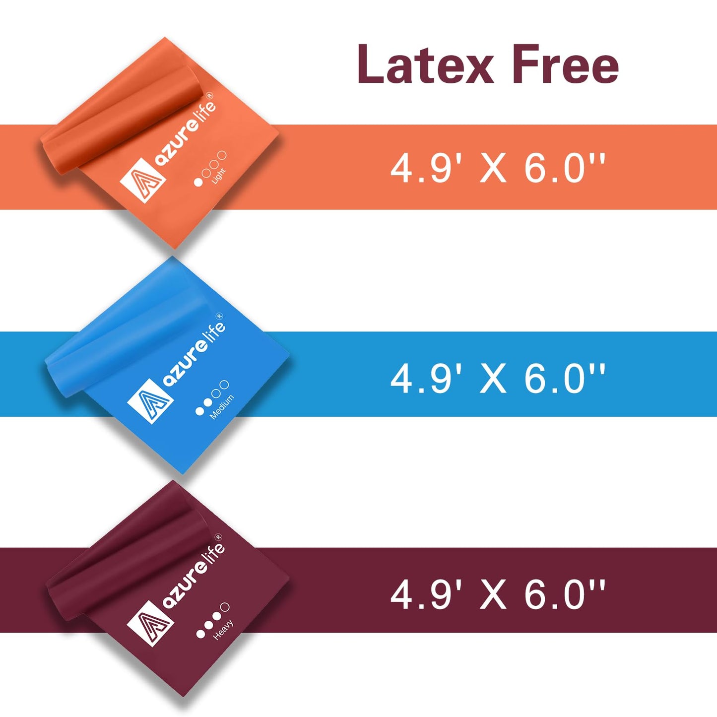 A AZURELIFE Resistance Bands,Professional Long Non-Latex Elastic Stretch Bands,Exercise Bands for Physical Therapy, Yoga, Pilates, Rehab, at-Home or The Gym Workouts, Strength Training