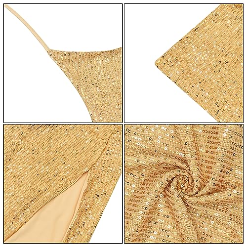 Women's Sequin Halter Bodycon Mini Dress Split Hem Backless Cowl Neck Sexy Short Dress Open Back Cocktail Party Dresses