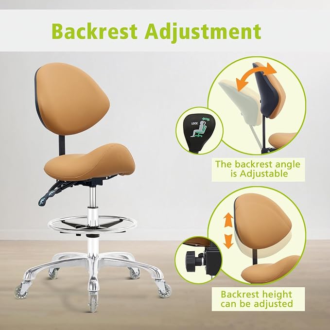 Nolasalon Saddle Stool Chair with Wheels,Ergonomic Swivel Rolling Height Adjustable for Salon Beauty Clinic Dentist Tattoo Home Office